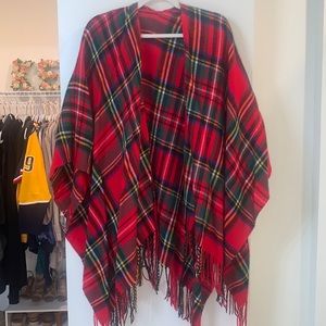 Never worn, plaid poncho/shawl